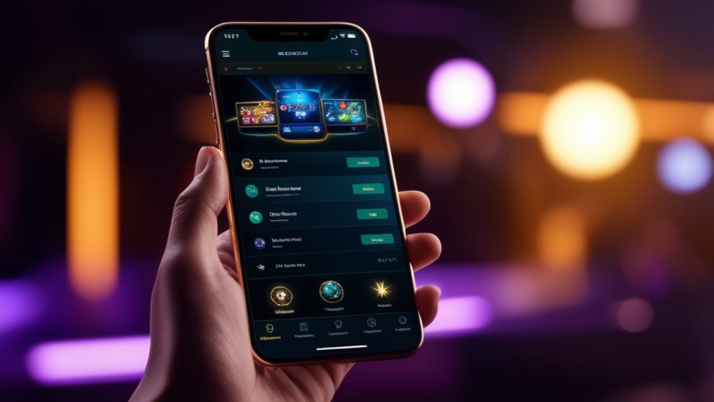 Mobiele casino-interface met menu, account en spelcategorieën