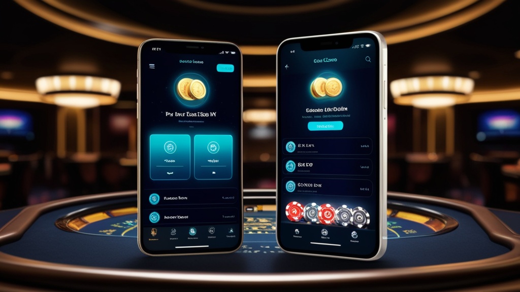 Smartphone en tablet met mobiele casino-interface naast elkaar